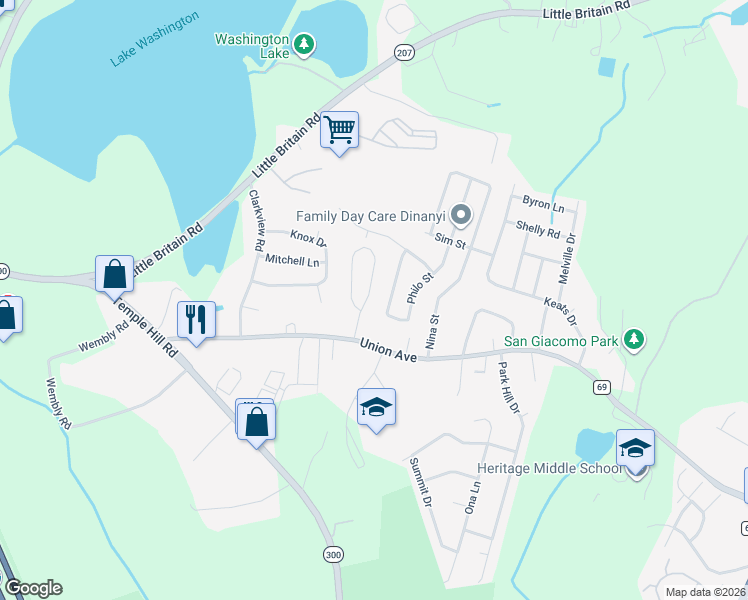 map of restaurants, bars, coffee shops, grocery stores, and more near 414 Philo Street in New Windsor