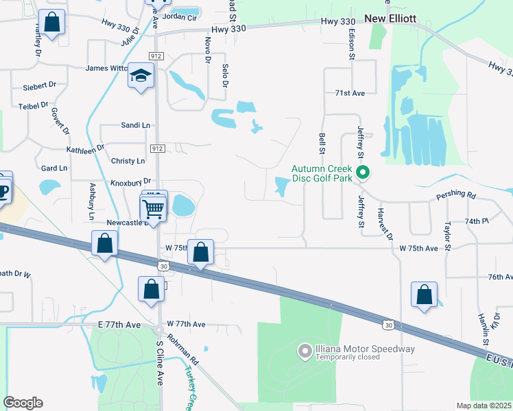 map of restaurants, bars, coffee shops, grocery stores, and more near 7341 Fenway Lane in Schererville