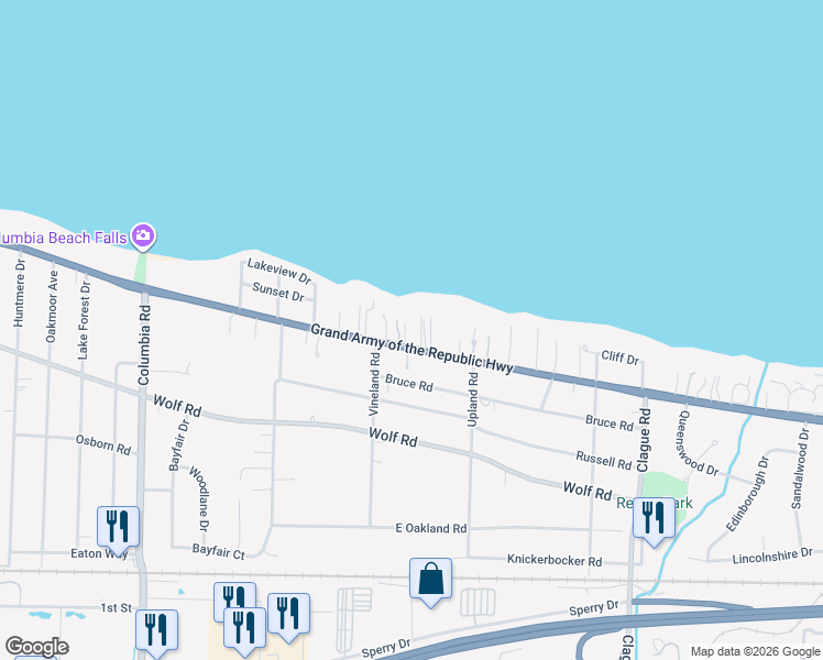 map of restaurants, bars, coffee shops, grocery stores, and more near 24458 Lake Road in Bay Village