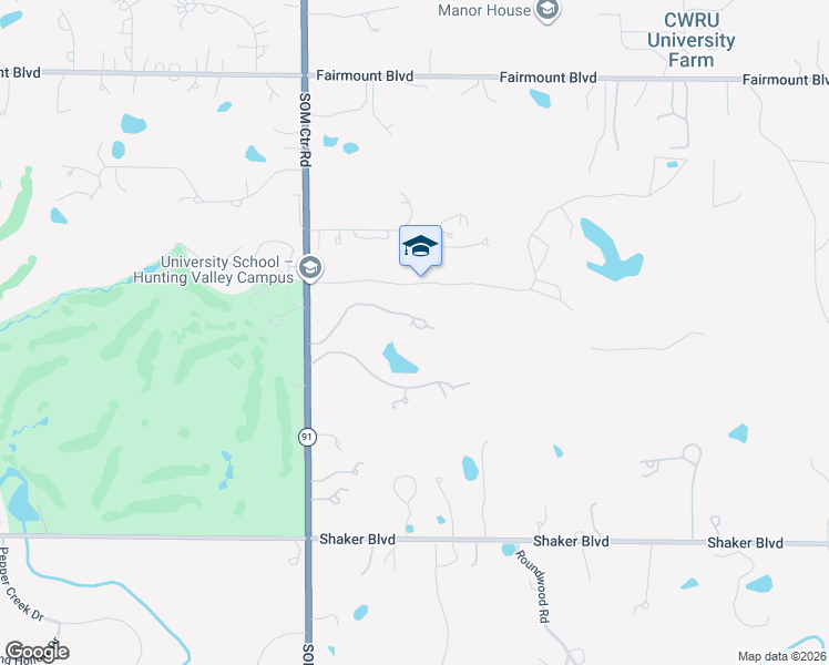 map of restaurants, bars, coffee shops, grocery stores, and more near 2845 Som Center Road in Chagrin Falls