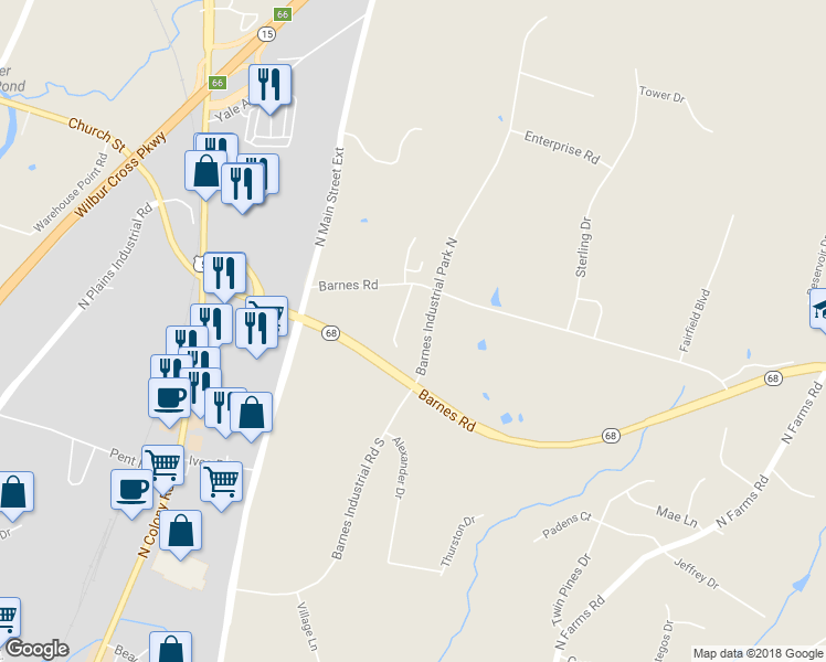 map of restaurants, bars, coffee shops, grocery stores, and more near 101 Barnes Road in Wallingford