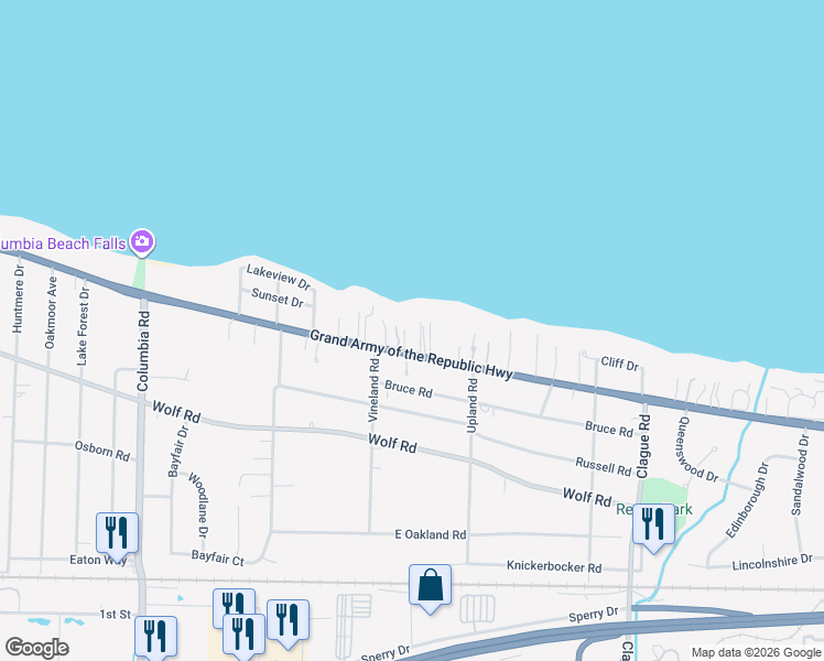 map of restaurants, bars, coffee shops, grocery stores, and more near 24458 Lake Road in Bay Village