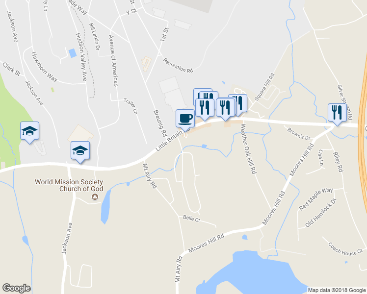 map of restaurants, bars, coffee shops, grocery stores, and more near 9 Bivona Lane in New Windsor
