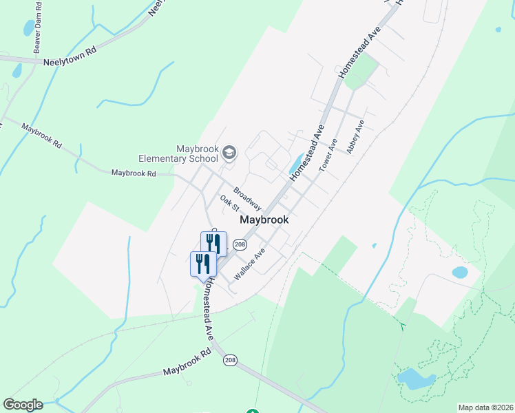 map of restaurants, bars, coffee shops, grocery stores, and more near 120 Broadway in Maybrook