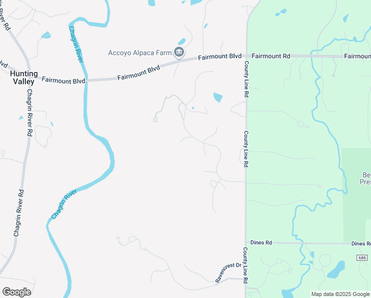 map of restaurants, bars, coffee shops, grocery stores, and more near 117 Partridge Lane in Chagrin Falls
