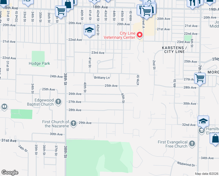 map of restaurants, bars, coffee shops, grocery stores, and more near 4211 26th Avenue in Rock Island