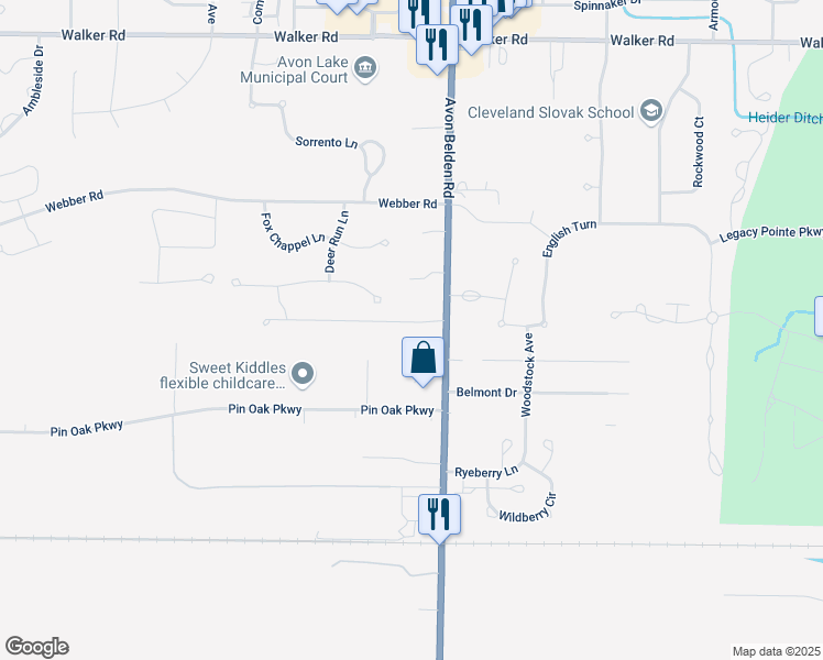 map of restaurants, bars, coffee shops, grocery stores, and more near 670 Avon Belden Road in Avon Lake