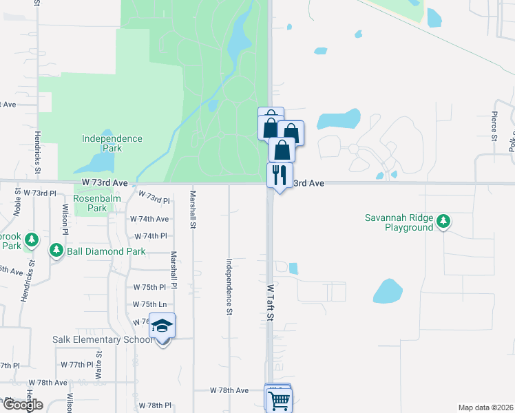 map of restaurants, bars, coffee shops, grocery stores, and more near 7316 Taft St in Merrillville