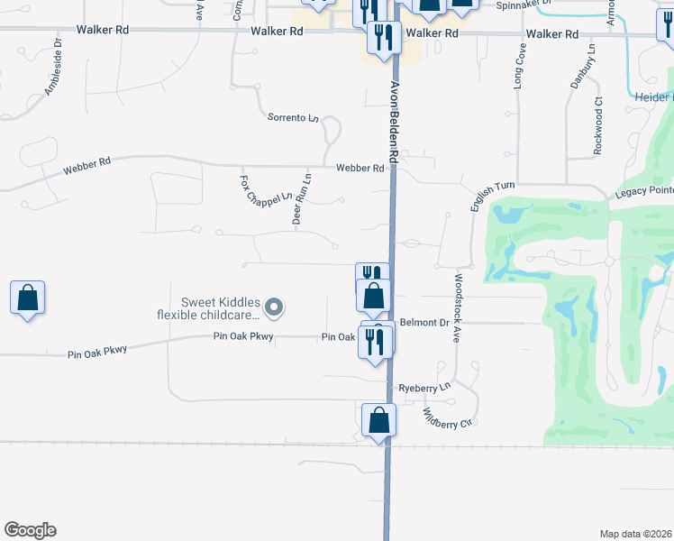 map of restaurants, bars, coffee shops, grocery stores, and more near 650 Commerce Parkway in Avon Lake