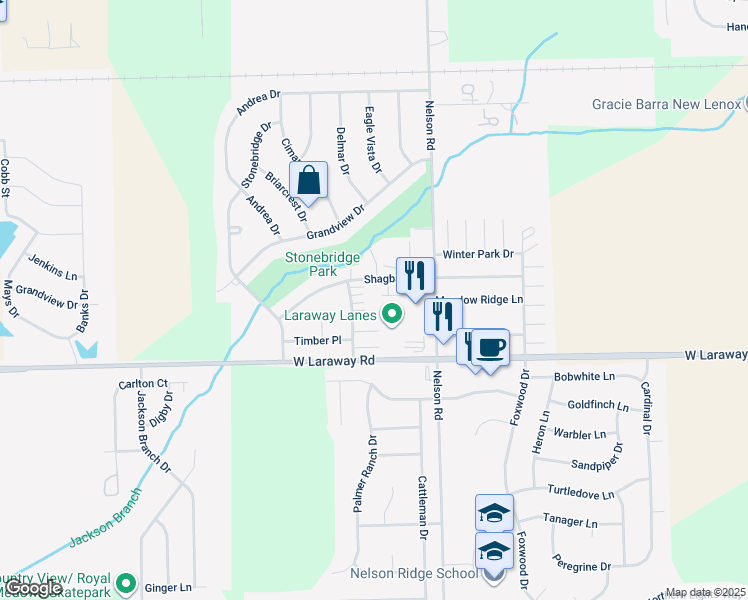 map of restaurants, bars, coffee shops, grocery stores, and more near 1902 Heatherway Lane in New Lenox