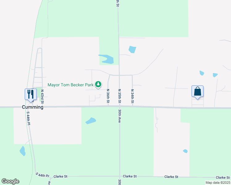 map of restaurants, bars, coffee shops, grocery stores, and more near 130 North 36th Street in Cumming