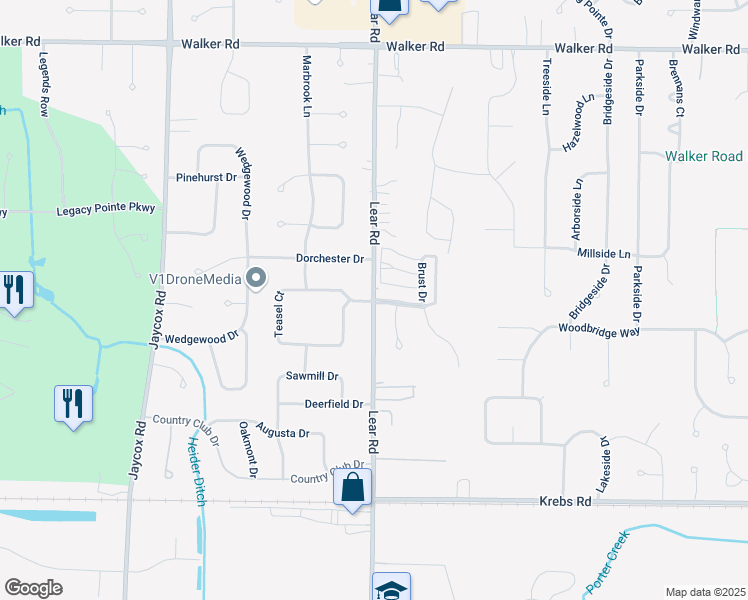 map of restaurants, bars, coffee shops, grocery stores, and more near 407 Lear Nagle Road in Avon Lake