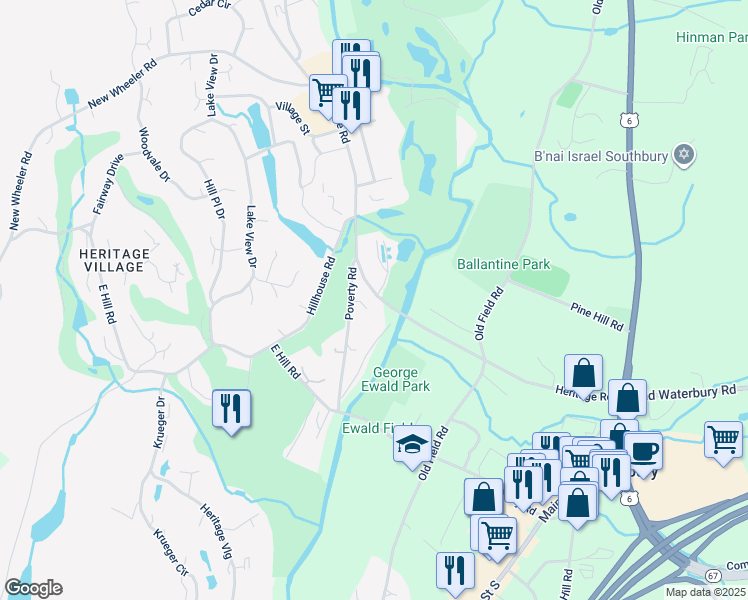 map of restaurants, bars, coffee shops, grocery stores, and more near 316 Heritage Vil in Southbury