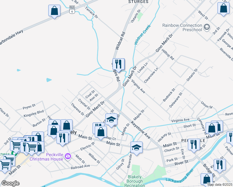 map of restaurants, bars, coffee shops, grocery stores, and more near 742 Gino Merli Drive in Blakely