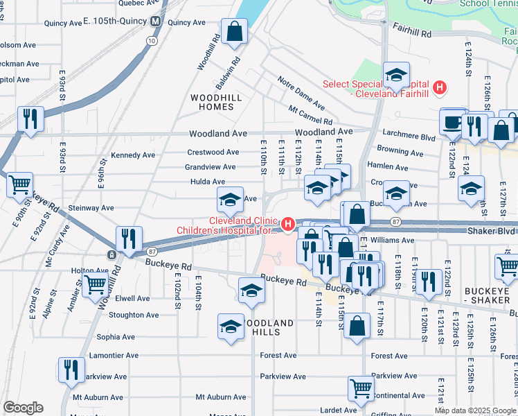 map of restaurants, bars, coffee shops, grocery stores, and more near 10909 Shale Avenue in Cleveland