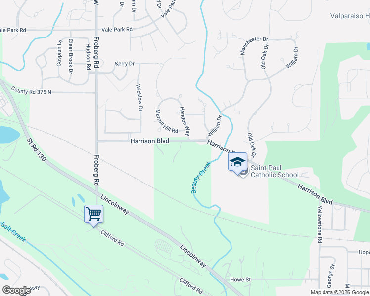 map of restaurants, bars, coffee shops, grocery stores, and more near 1900-1998 Hendon Way in Valparaiso