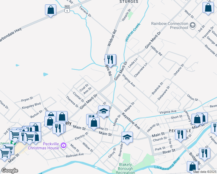 map of restaurants, bars, coffee shops, grocery stores, and more near 742 Gino Merli Drive in Blakely