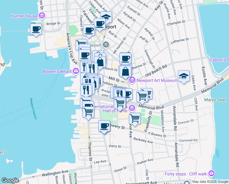 map of restaurants, bars, coffee shops, grocery stores, and more near 12 Corne Street in Newport