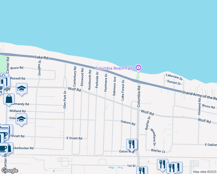 map of restaurants, bars, coffee shops, grocery stores, and more near 335 Huntmere Drive in Bay Village