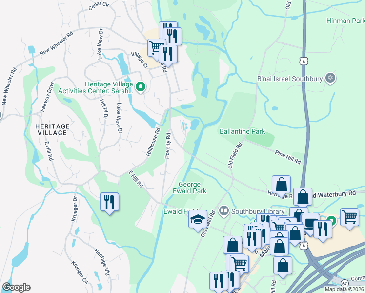 map of restaurants, bars, coffee shops, grocery stores, and more near 348 Heritage Village in Southbury