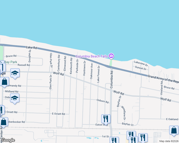 map of restaurants, bars, coffee shops, grocery stores, and more near 335 Huntmere Drive in Bay Village