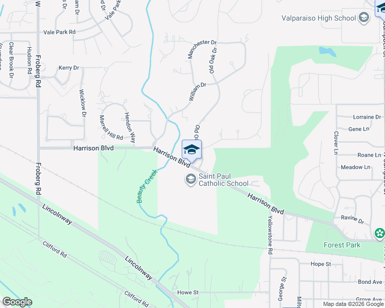 map of restaurants, bars, coffee shops, grocery stores, and more near 1798 Sherwood Court in Valparaiso