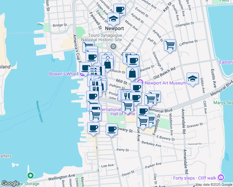 map of restaurants, bars, coffee shops, grocery stores, and more near 12 Corne Street in Newport