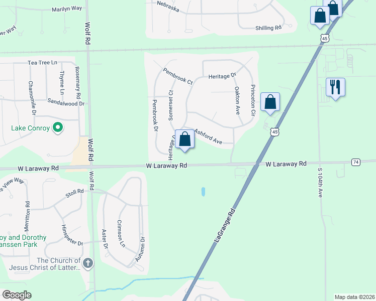 map of restaurants, bars, coffee shops, grocery stores, and more near 10833 Ashford Avenue in Frankfort