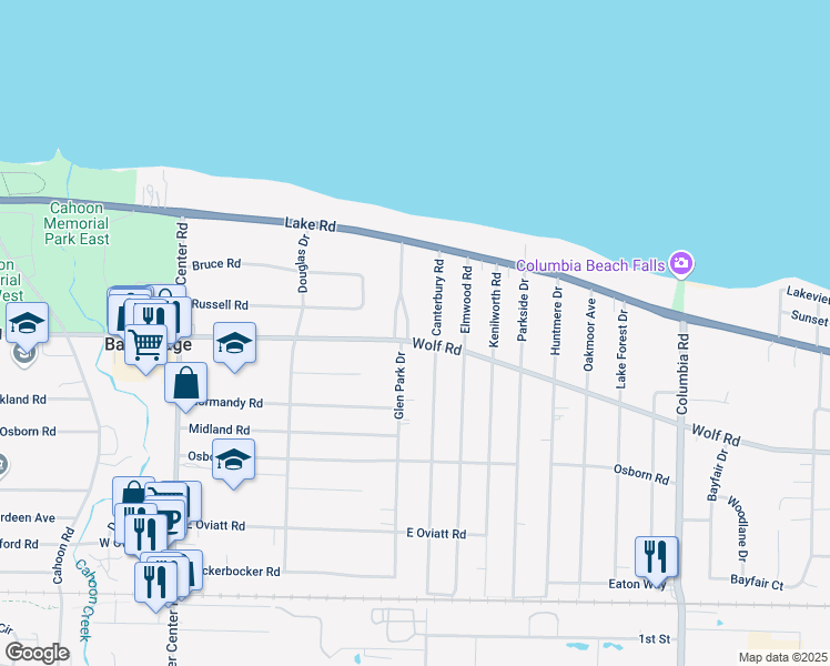 map of restaurants, bars, coffee shops, grocery stores, and more near 365 Glen Park Drive in Bay Village