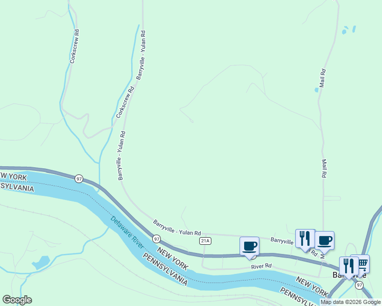 map of restaurants, bars, coffee shops, grocery stores, and more near 104 Barryville - Yulan Road in Barryville