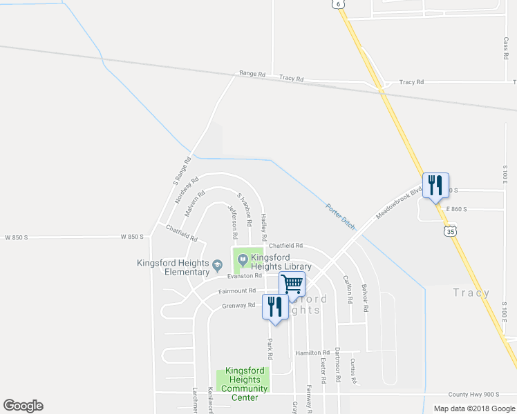 map of restaurants, bars, coffee shops, grocery stores, and more near 228 Hadley Road in La Porte