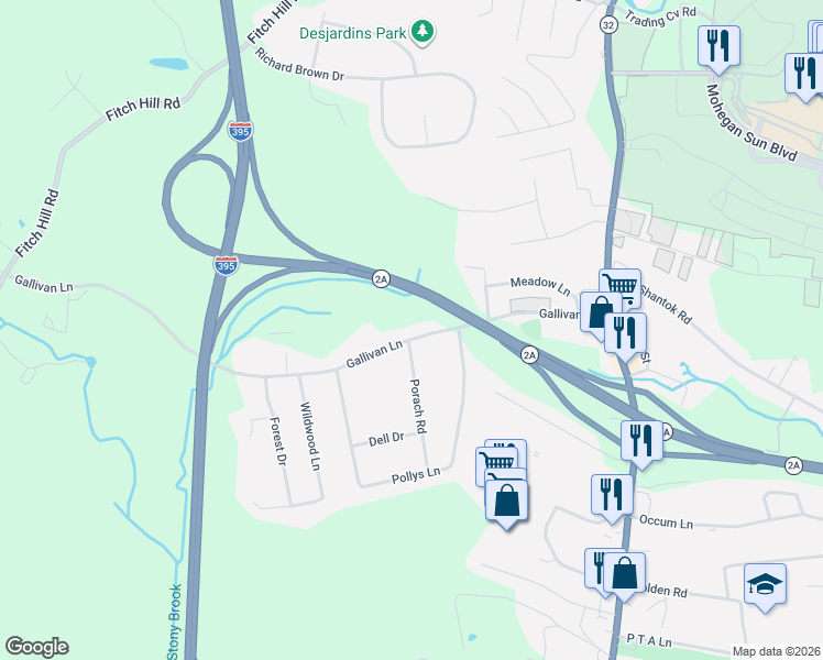 map of restaurants, bars, coffee shops, grocery stores, and more near 87 Gallivan Lane in Montville