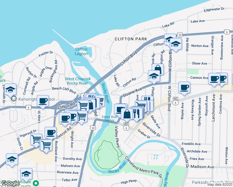 map of restaurants, bars, coffee shops, grocery stores, and more near 18818 Sloane Avenue in Lakewood