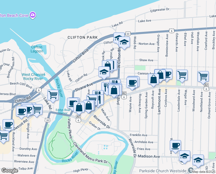 map of restaurants, bars, coffee shops, grocery stores, and more near 1331 Phelps Avenue in Lakewood