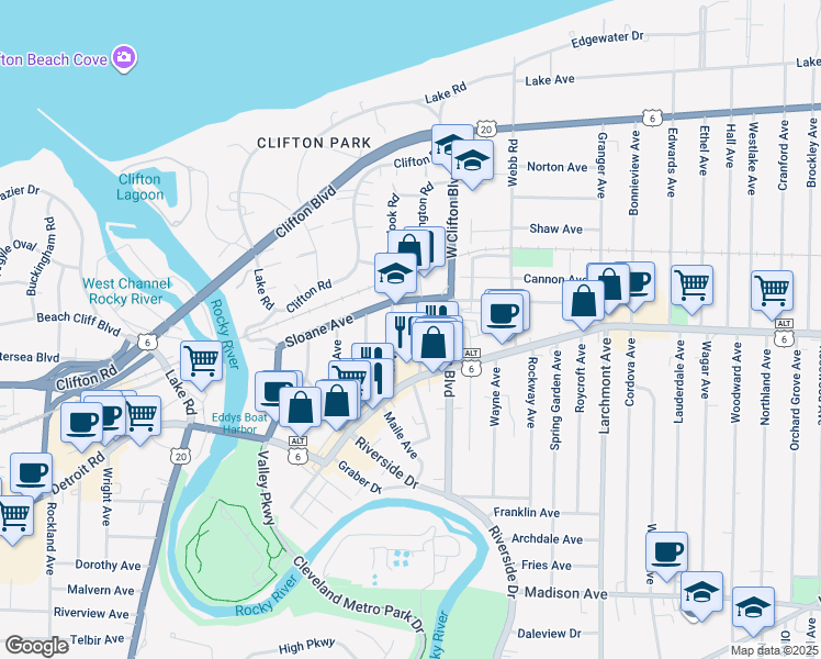 map of restaurants, bars, coffee shops, grocery stores, and more near 1331 Phelps Avenue in Lakewood