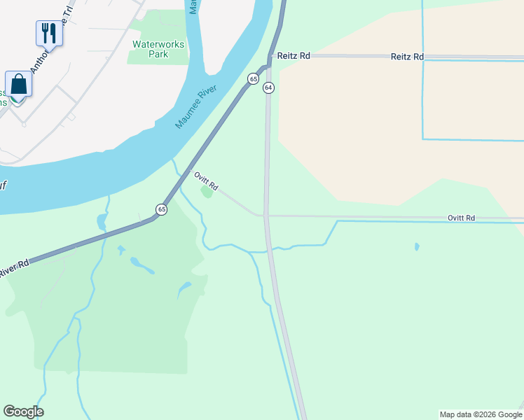 map of restaurants, bars, coffee shops, grocery stores, and more near 16000 Ovitt Road in Perrysburg
