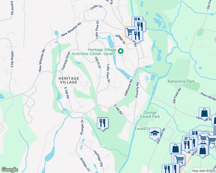 map of restaurants, bars, coffee shops, grocery stores, and more near 104 Lake View Drive in Southbury