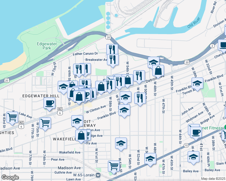 map of restaurants, bars, coffee shops, grocery stores, and more near 1387 West 58th Street in Cleveland