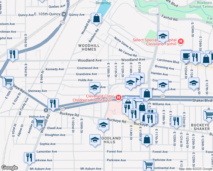 map of restaurants, bars, coffee shops, grocery stores, and more near 10909 Shale Avenue in Cleveland
