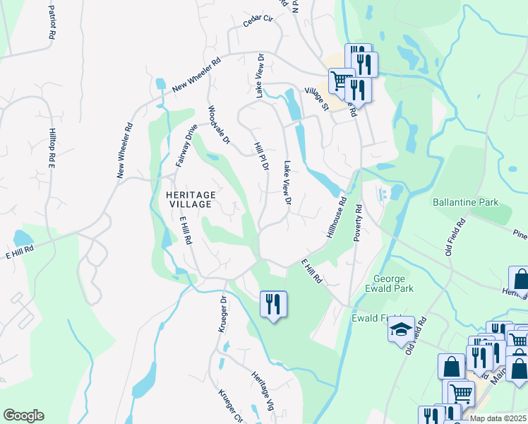 map of restaurants, bars, coffee shops, grocery stores, and more near 673 Lake View Drive in Southbury