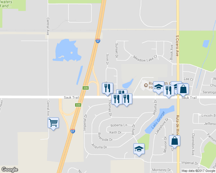 map of restaurants, bars, coffee shops, grocery stores, and more near 22223 Scott Drive in Richton Park