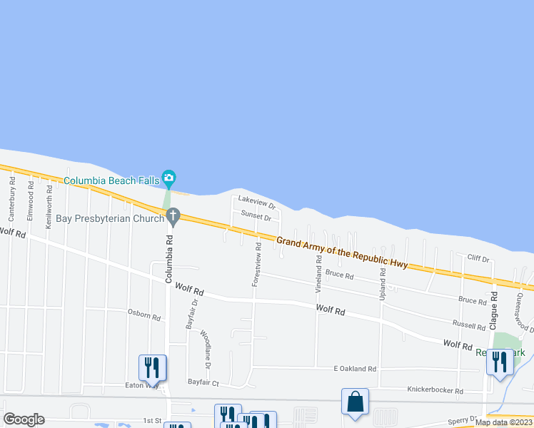 map of restaurants, bars, coffee shops, grocery stores, and more near 24860 Sunset Drive in Bay Village