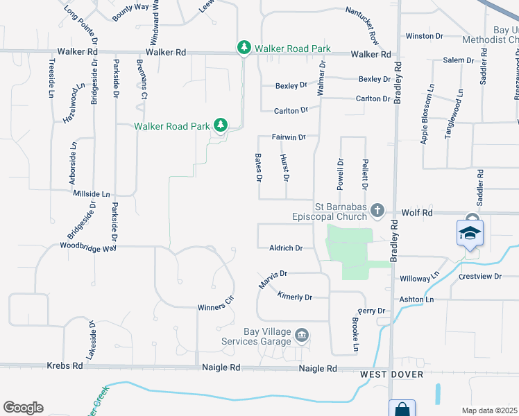 map of restaurants, bars, coffee shops, grocery stores, and more near 456 Bates Drive in Bay Village