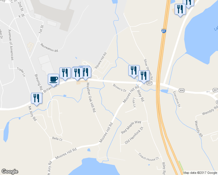 map of restaurants, bars, coffee shops, grocery stores, and more near 30 Brown's Drive in New Windsor