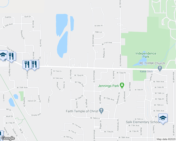 map of restaurants, bars, coffee shops, grocery stores, and more near 3985 W 73rd Ave in Merrillville