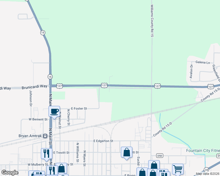 map of restaurants, bars, coffee shops, grocery stores, and more near 13538 County Road E in Bryan