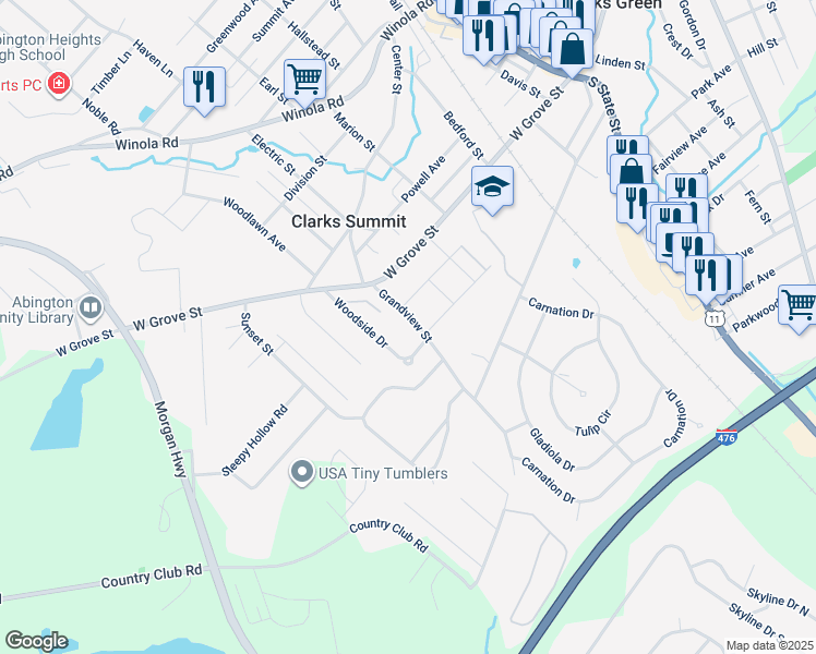 map of restaurants, bars, coffee shops, grocery stores, and more near 200 Grandview St in Clarks Summit