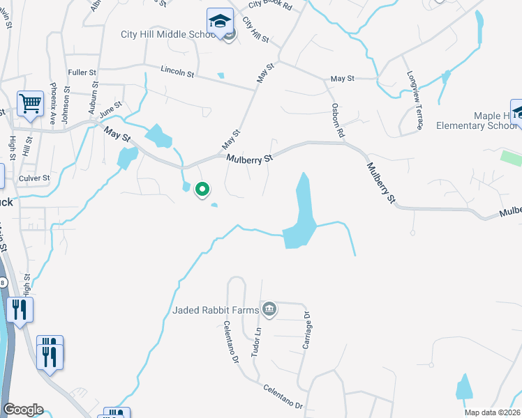 map of restaurants, bars, coffee shops, grocery stores, and more near 80 Schenk Lane in Naugatuck