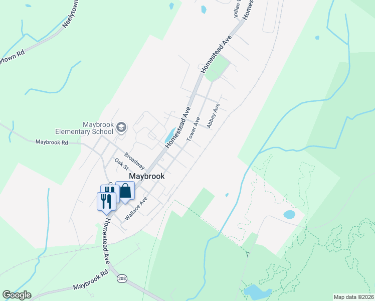 map of restaurants, bars, coffee shops, grocery stores, and more near 105 Spring Street in Maybrook