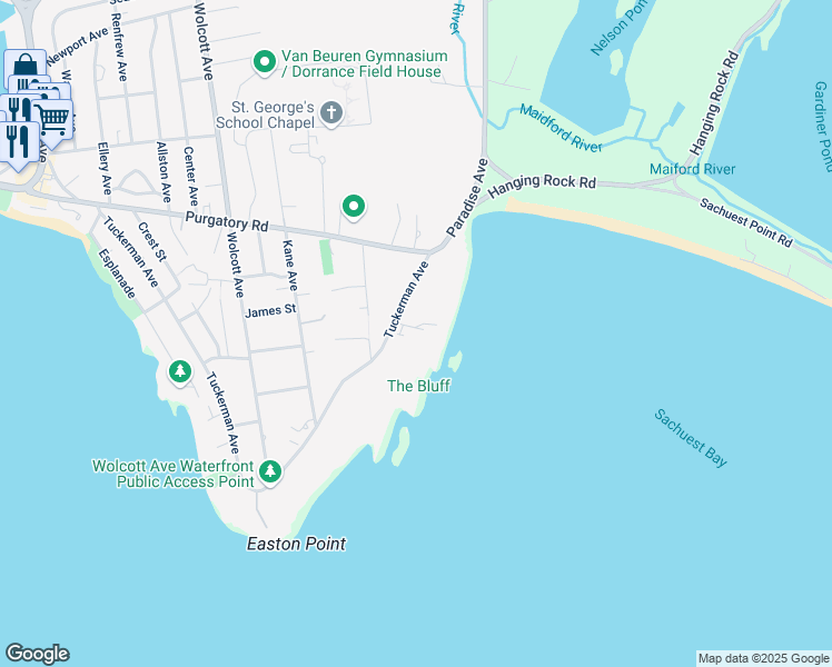 map of restaurants, bars, coffee shops, grocery stores, and more near 575 Tuckerman Avenue in Middletown
